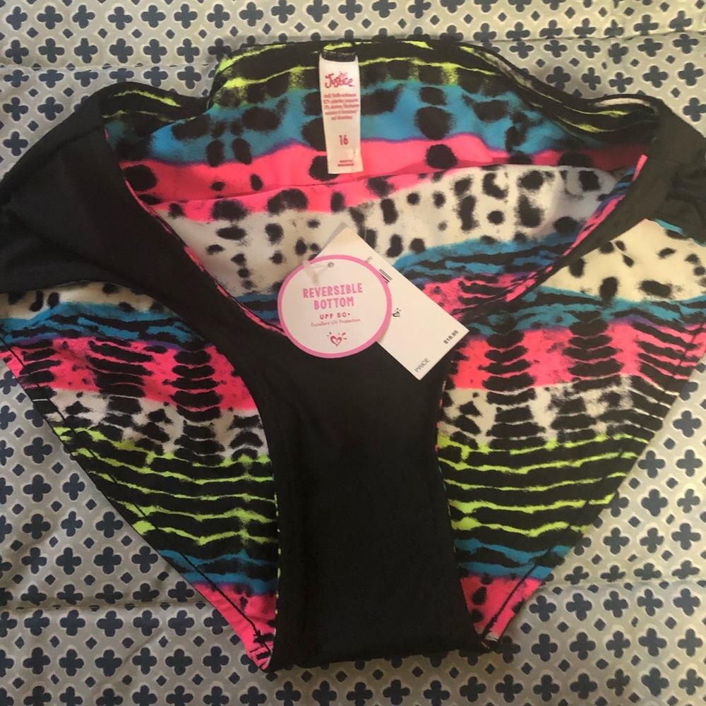 Girls Justice reversible swim bottom sz 16. TieDye